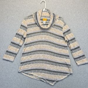 Ruby Rd Cowl Neck Striped Knit Top Women’s Medium Hi Low Hem Stretch
